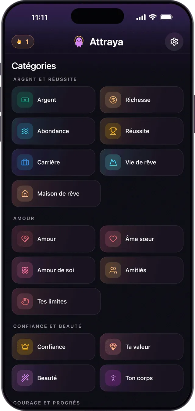 Des affirmations pour chaque objectif, par catégorie
