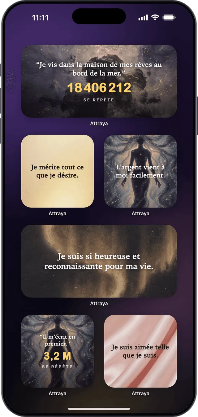 Widgets d'affirmations, écran d'accueil et verrouillé